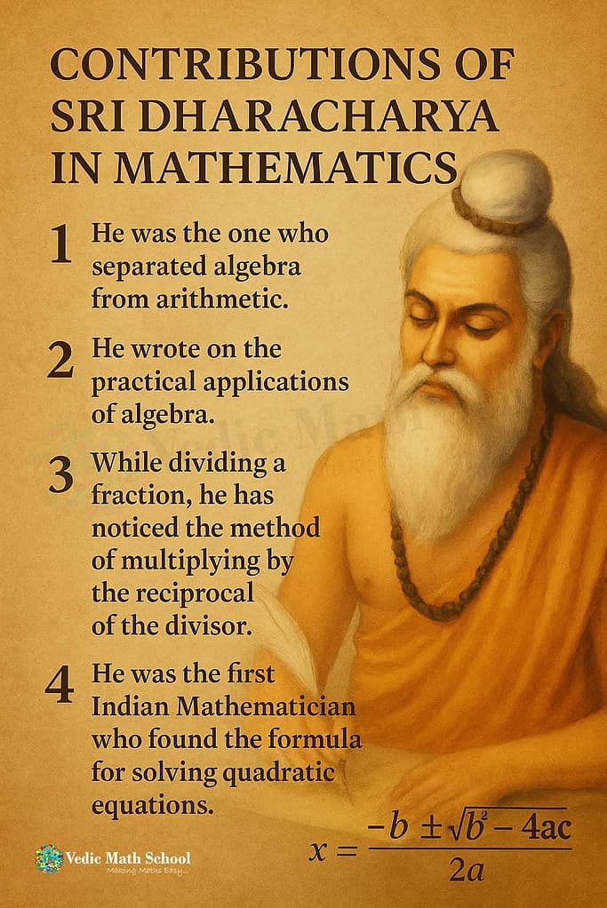 Sridharacharya Contribution in Mathematics by vedic maths school
